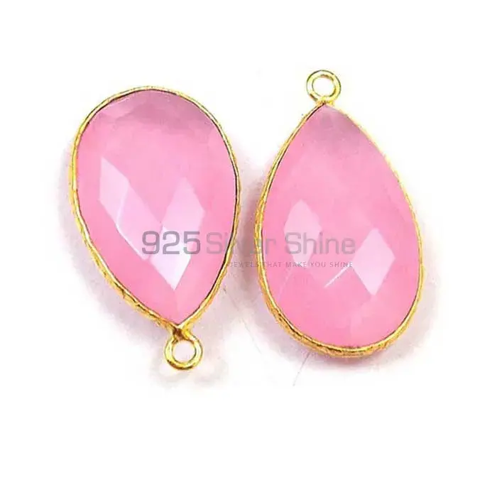 Rose Quartz Pear Gemstone Single Bail Bezel Sterling Silver Gold Vermeil Connector 925GC167_1