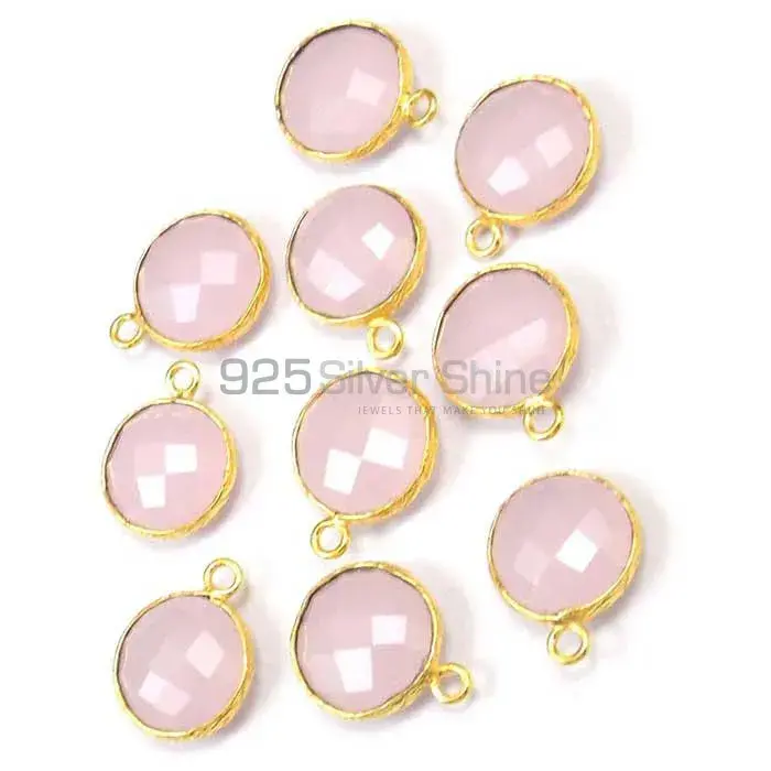 Rose Quartz Round Gemstone Single Bail Bezel Sterling Silver Gold Vermeil Connector 925GC163_1