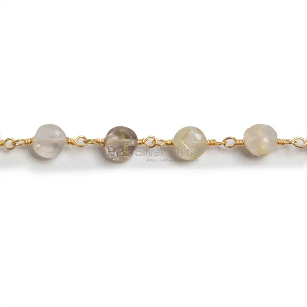 Rutile Quartz Faceted Coins Rosary Chain. "Wire Wrapped 1 Feet Roll Chain" 925RC145_0