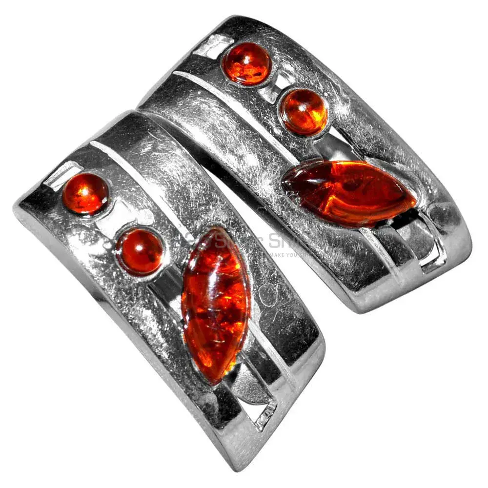 Semi Precious Amber Gemstone Earrings In 925 Sterling Silver Jewelry 925SE2925_2