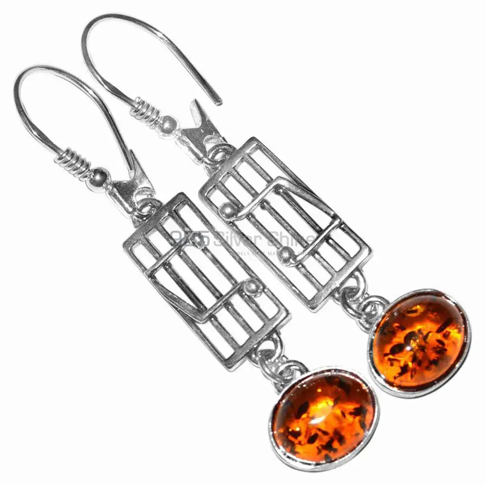 Semi Precious Amber Gemstone Earrings In 925 Sterling Silver Jewelry 925SE2922_1