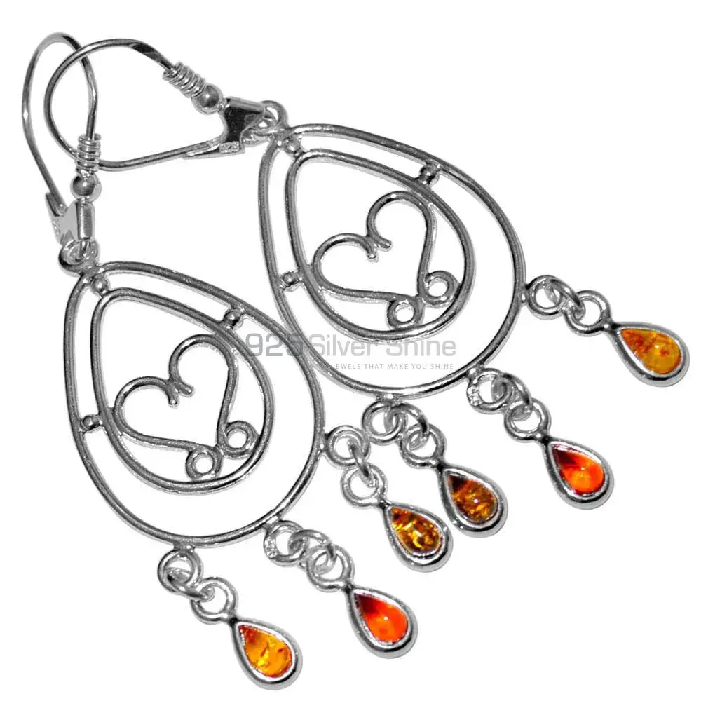 Semi Precious Amber Gemstone Earrings In 925 Sterling Silver Jewelry 925SE2919_1
