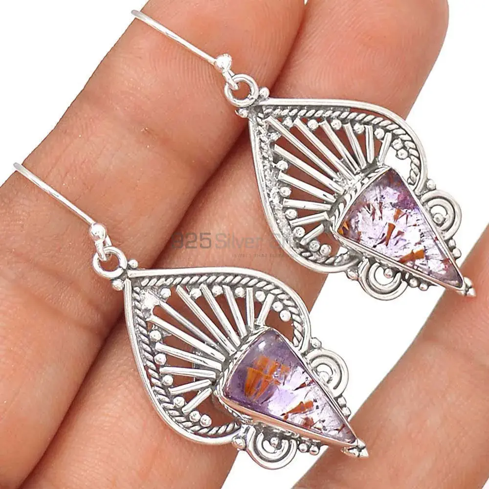 Semi Precious Cacoxenite Gemstone Earrings In 925 Sterling Silver 925SE2653_2