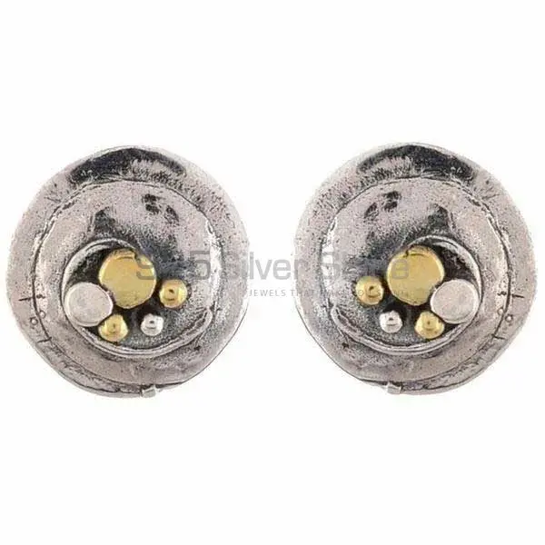 925 Sterling Silver Plain Tow Tone Earring Jewelry 925SE1196_0