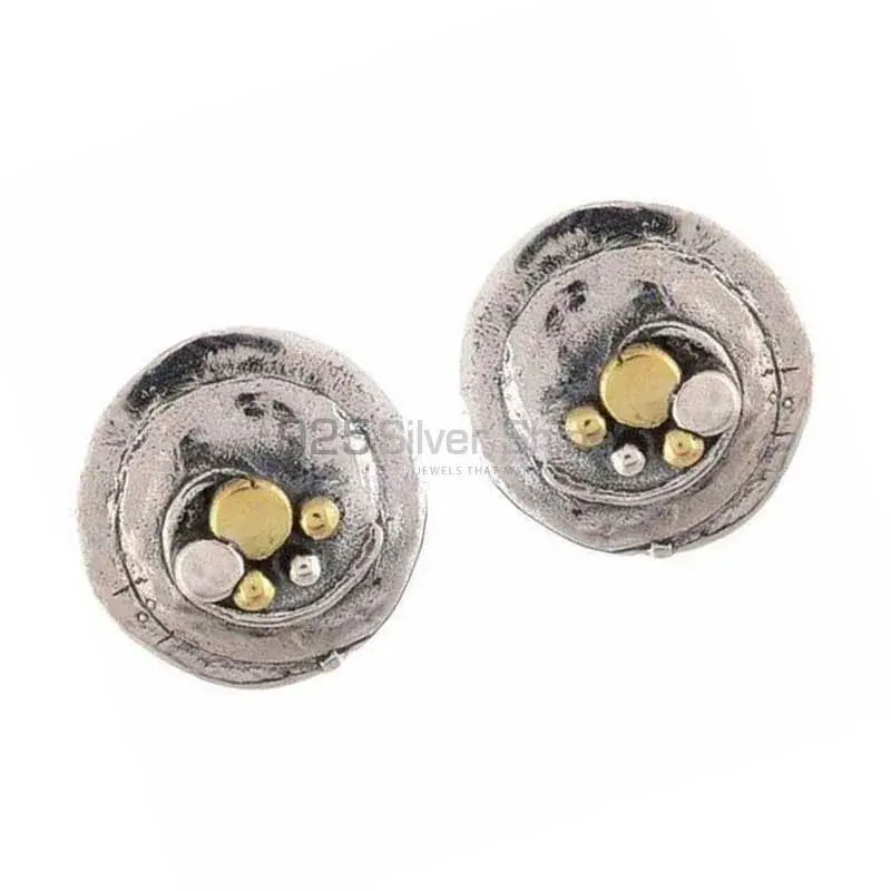 925 Sterling Silver Plain Tow Tone Earring Jewelry 925SE1196_1