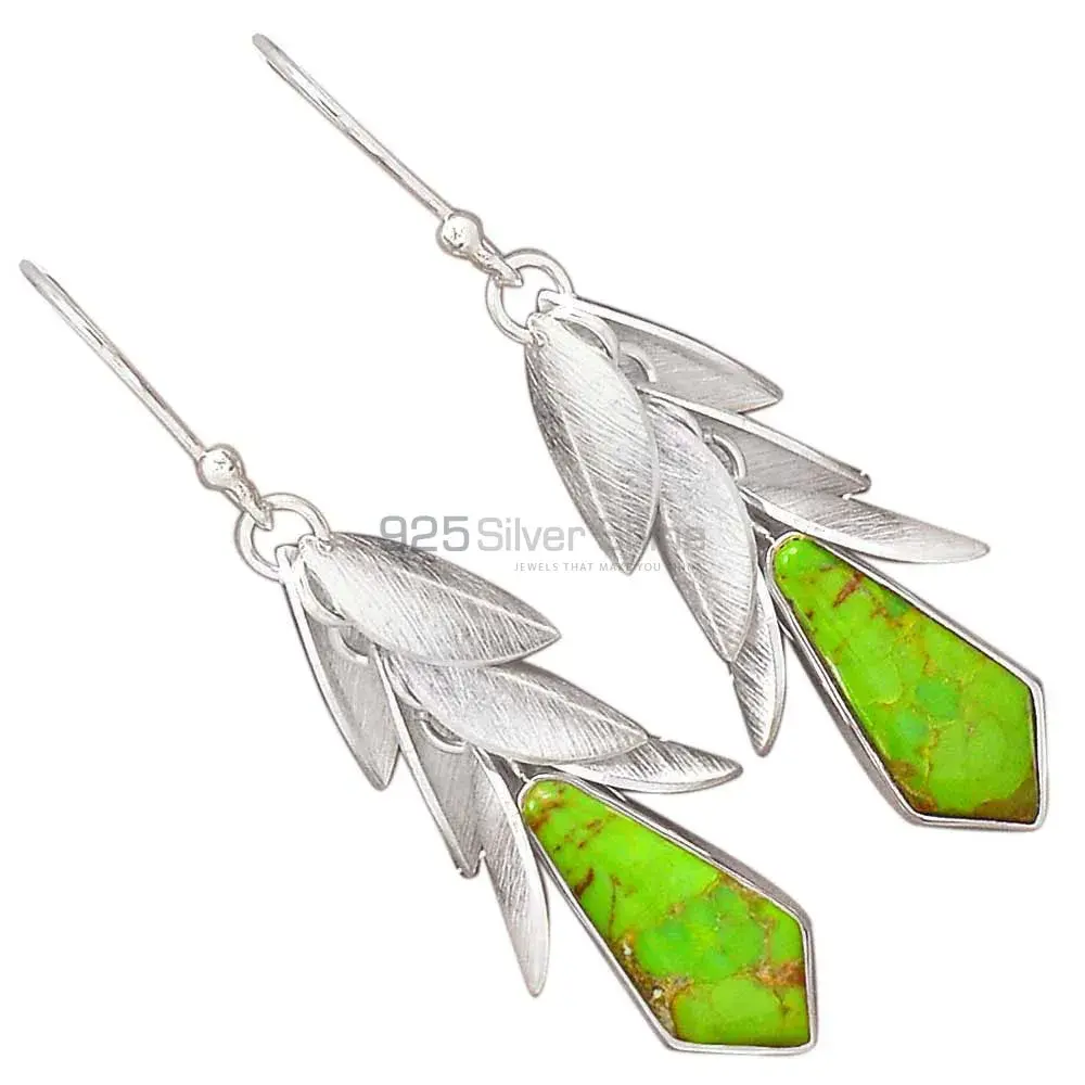 Green Copper Turquoise Gemstone Earrings In 925 Sterling Silver Jewelry 925SE2998_1
