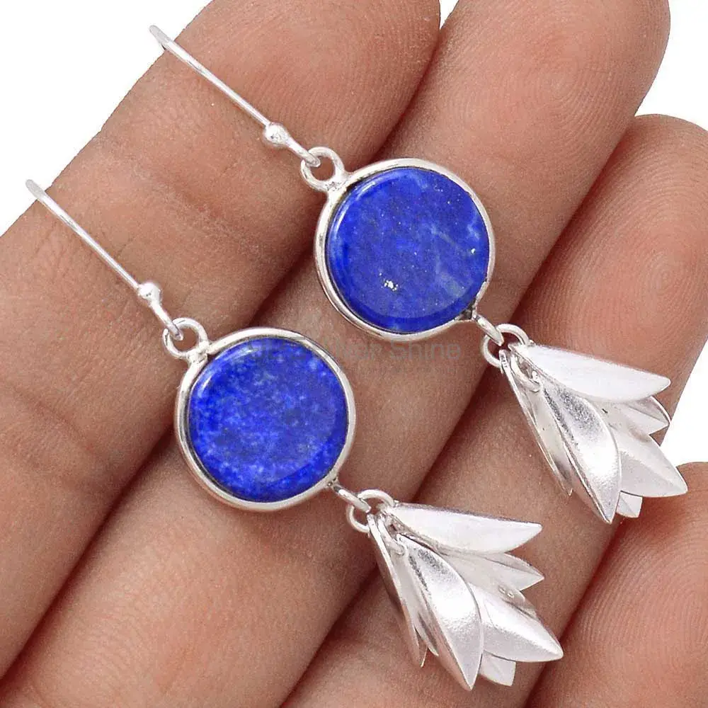 Semi Precious Lapis Gemstone Earrings In Fine 925 Sterling Silver 925SE3059_2