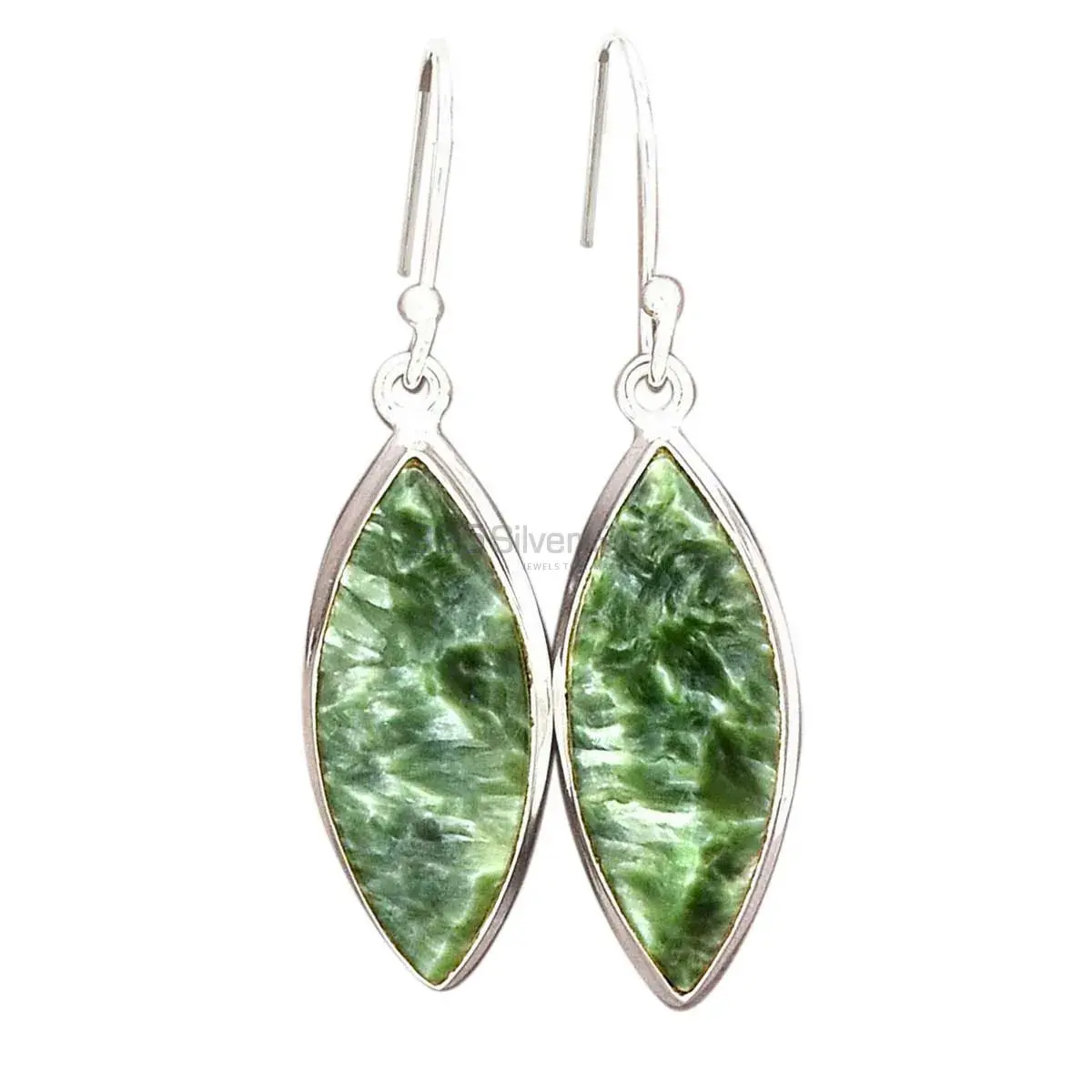 Semi Precious Seraphinite Gemstone Earrings In 925 Sterling Silver 925SE2577_1