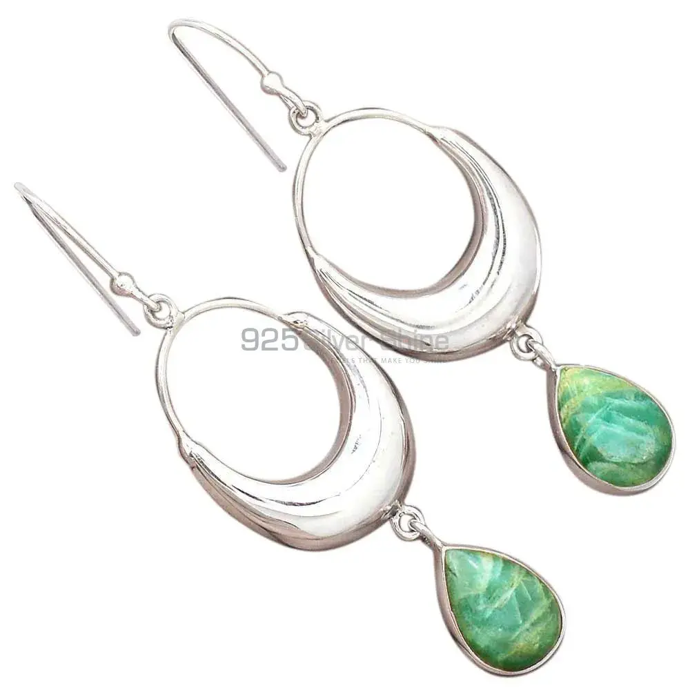 Solid 925 Silver Earrings In Natural Amazonite Gemstone 925SE2017-1