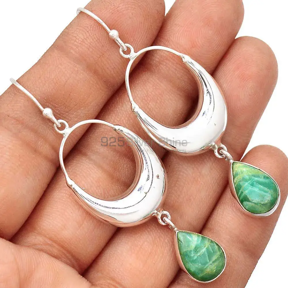 Solid 925 Silver Earrings In Natural Amazonite Gemstone 925SE2017-1_1