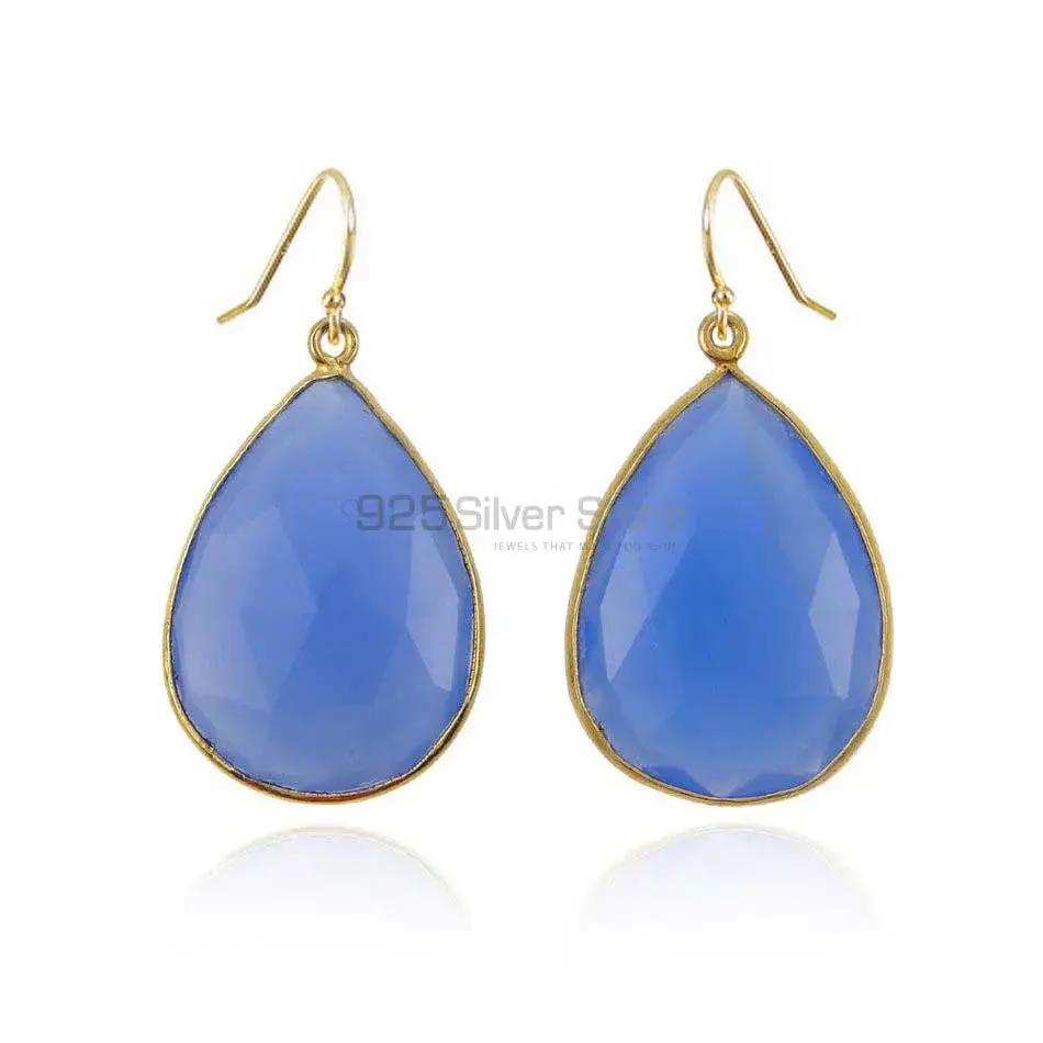 Solid 925 Silver Earrings In Natural Chalcedony Gemstone 925SE1916_0