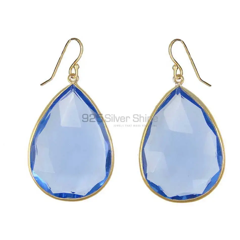 Solid 925 Silver Earrings In Semi Precious Blue Quartz Gemstone 925SE1917_0