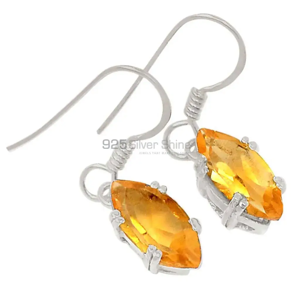 Solid 925 Silver Earrings In Semi Precious Citrine Gemstone 925SE382_0