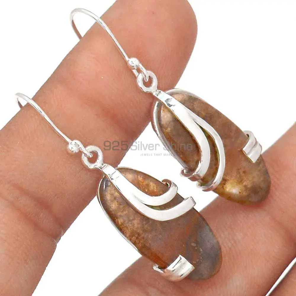 Solid 925 Silver Earrings In Semi Precious Honey Calcite Gemstone 925SE2097_1