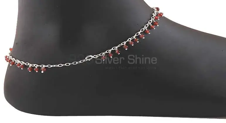 Solid Silver Anklet In Garnet Gemstone Beads 925ANK163-2