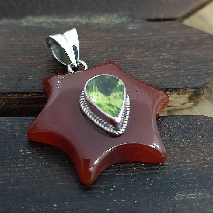 Star Red Onyx Gemstone Pendant In Sterling Silver 925NSP18