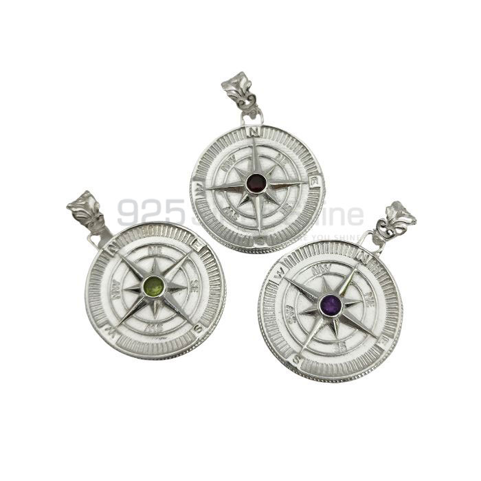 Sterling Silver Compass Pendant In Faceted Gemstone 925NSP25_0