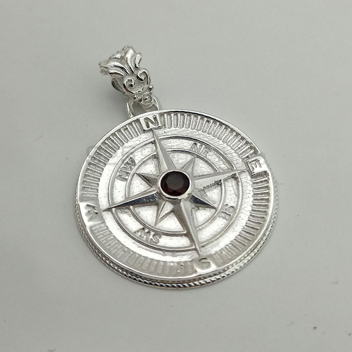Sterling Silver Compass Pendant In Faceted Gemstone 925NSP25_2
