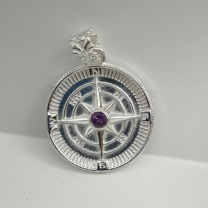 Sterling Silver Compass Pendant In Faceted Gemstone 925NSP25_4