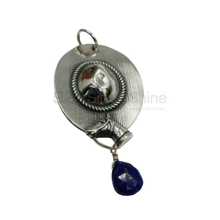 Sterling Silver Horse With Cap Design Pendant In Lapis Drop Beads 925NSP23_0