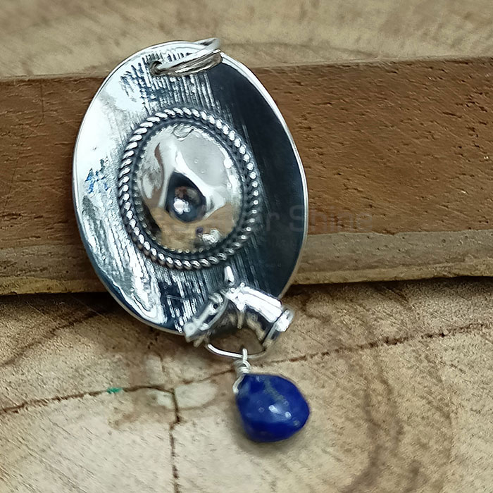 Sterling Silver Horse With Cap Design Pendant In Lapis Drop Beads 925NSP23_2