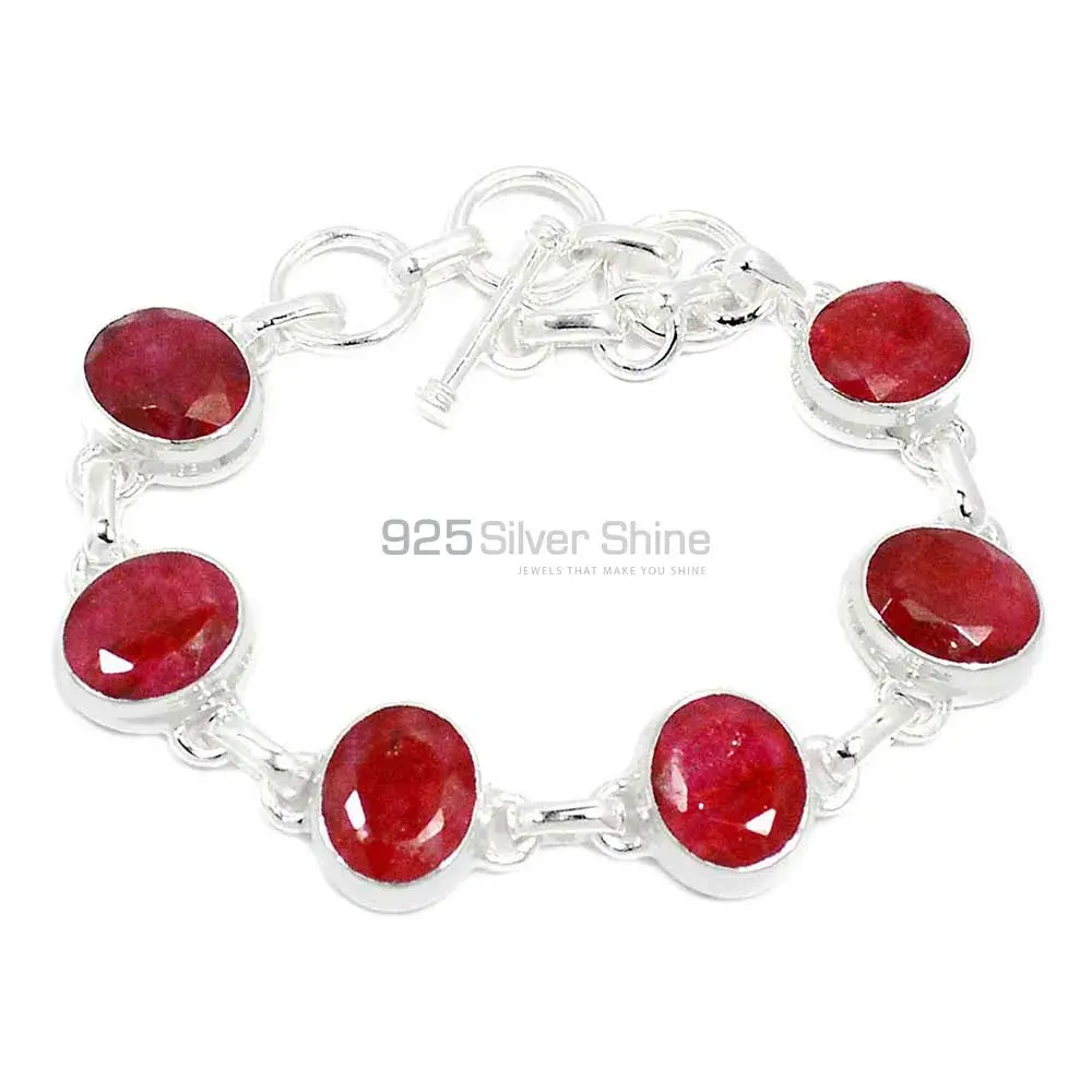 925 Solid Silver Bracelets In Dyed Ruby Gemstone Jewelry 925SB293-2