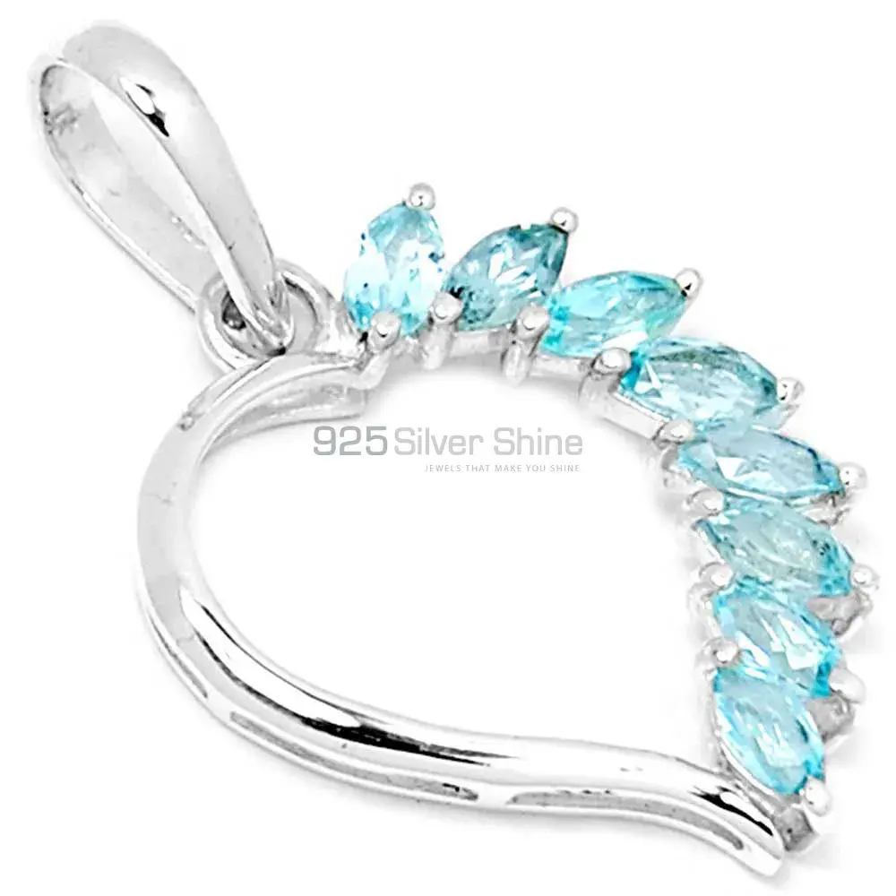 925 Solid Silver Pendants In Blue Topaz Gemstone Jewelry 925SSP304-2_0
