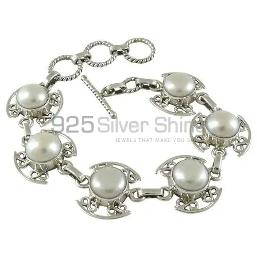 925 Sterling Silver Handmade Bracelets In Pearl Gemstone Jewelry 925SB406_0