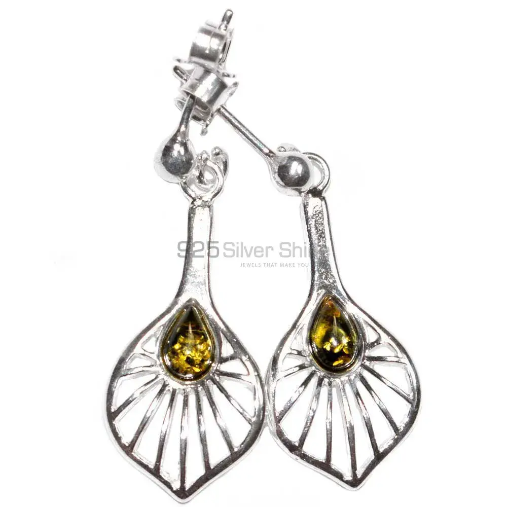 925 Sterling Silver Handmade Earrings In Amber Gemstone Jewelry 925SE2935_0