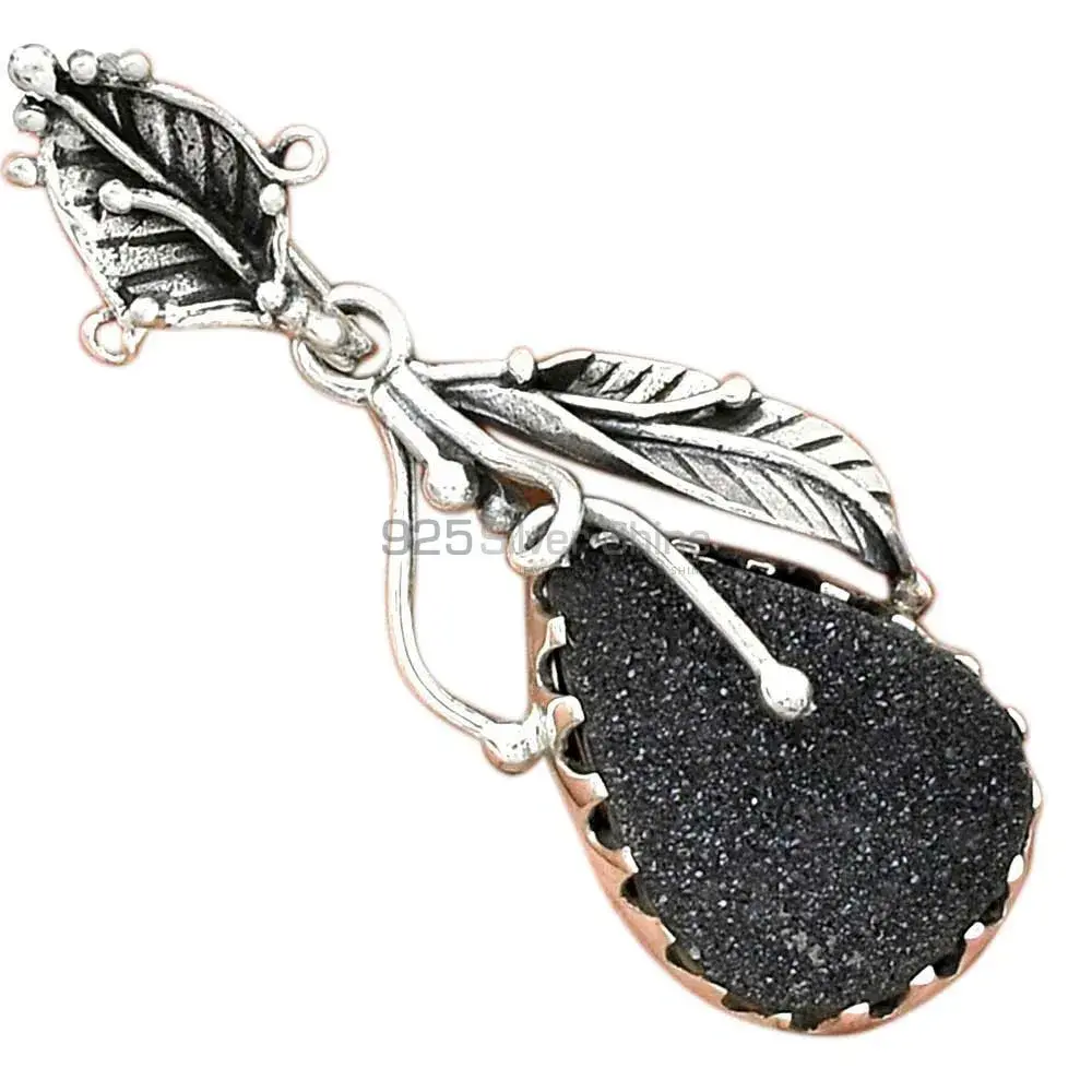 Black Druzy Gemstone Handmade Pendants In 925 Sterling Silver Jewelry 925SP082-3_0