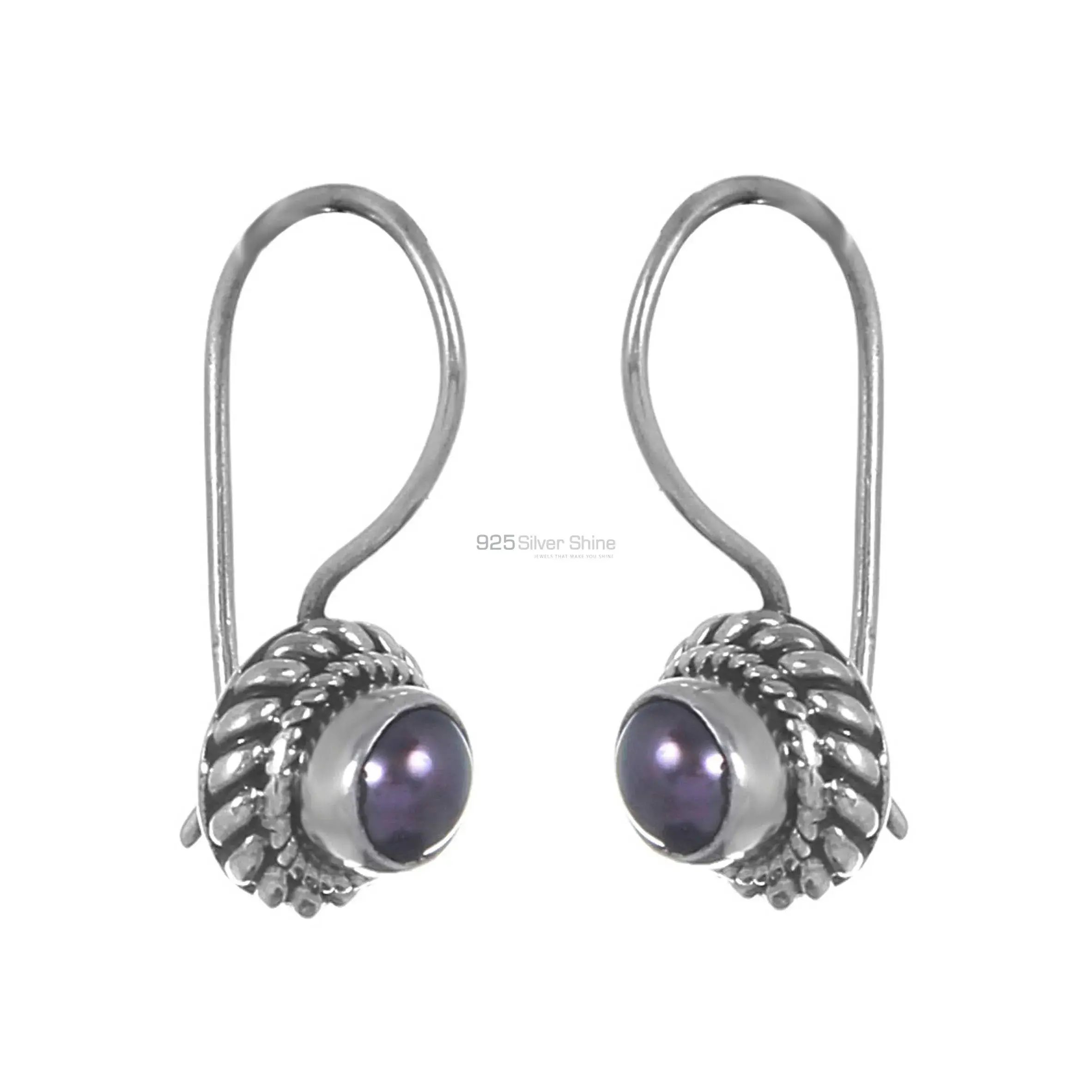 Black Pearl Gemstone Earrings In Sterling Silver Jewelry 925SE221_1