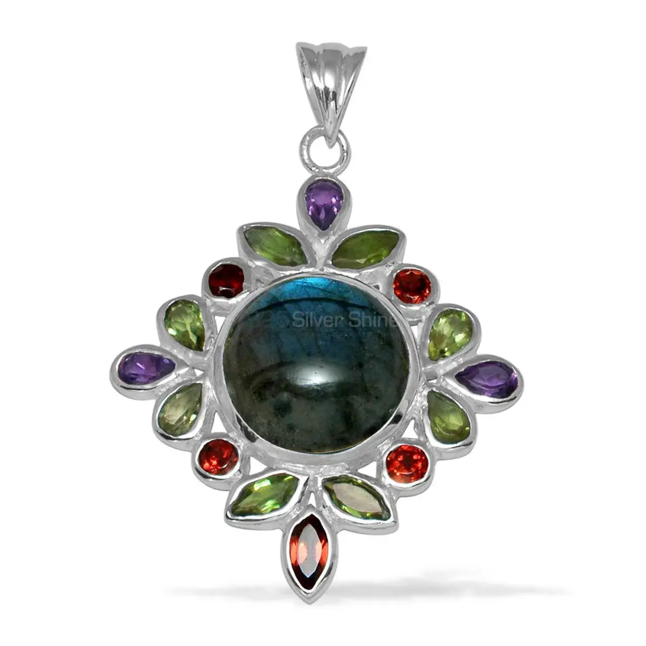 Multi Gemstone Pendants In Fine Sterling Silver Jewelry 925SP1448