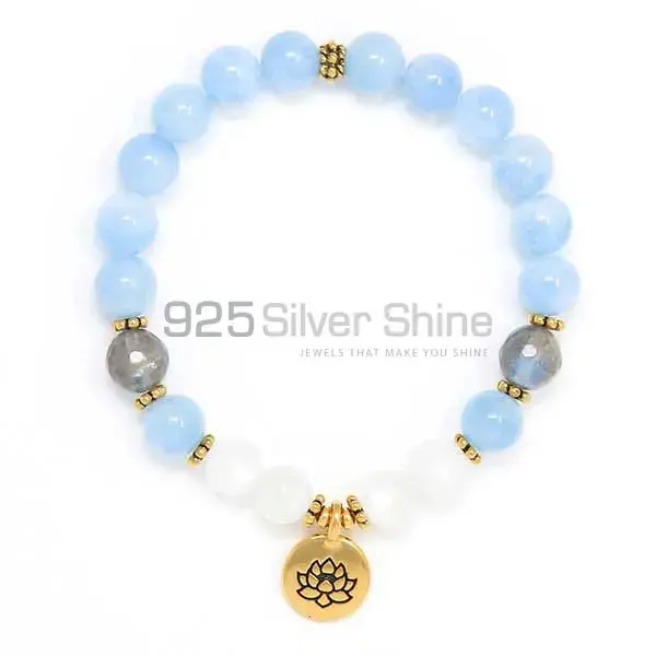 Natural Aquamarine-Moonstone Beads Bracelets 925BB123_0