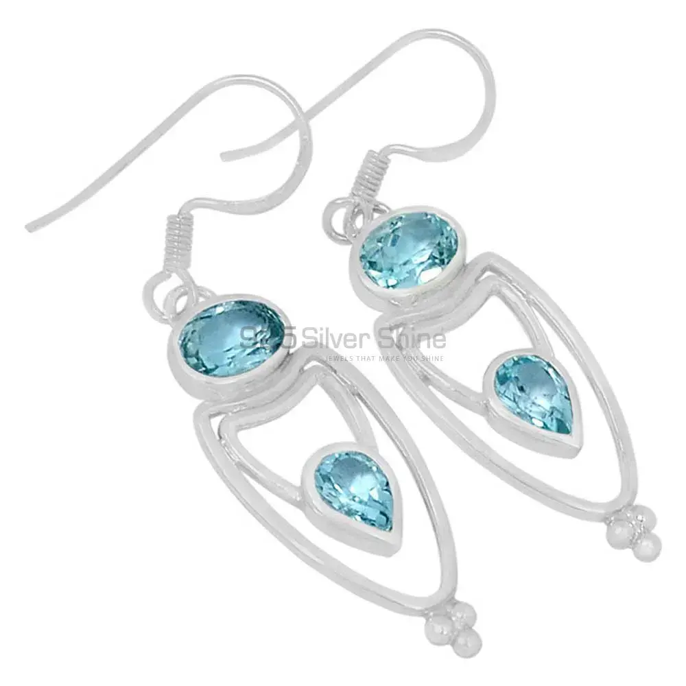 925 Sterling Silver Earrings In Blue Topaz Gemstone Jewelry 925SE591_0