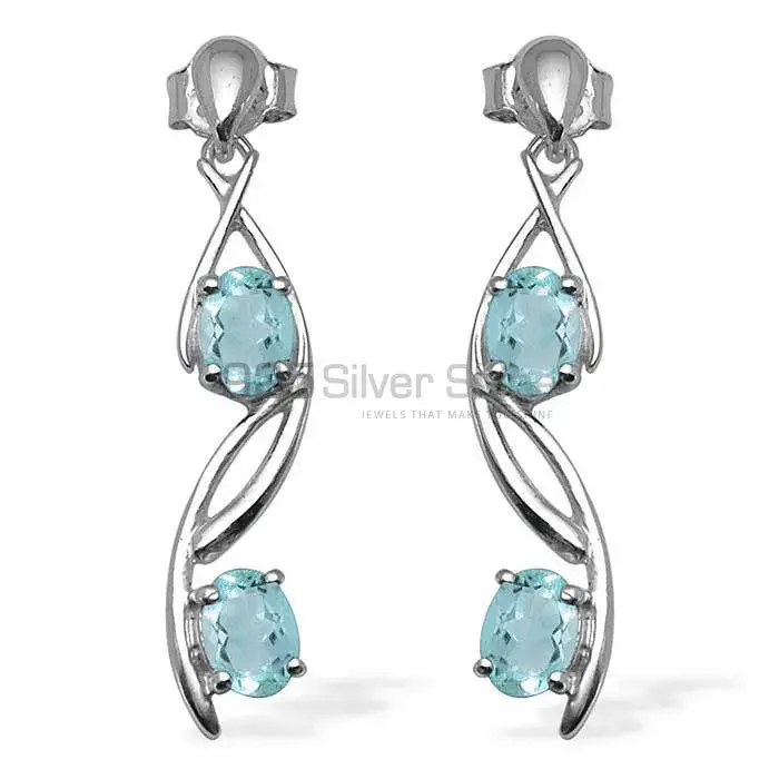 925 Sterling Silver Earrings In Blue Topaz Gemstone Jewelry 925SE1075