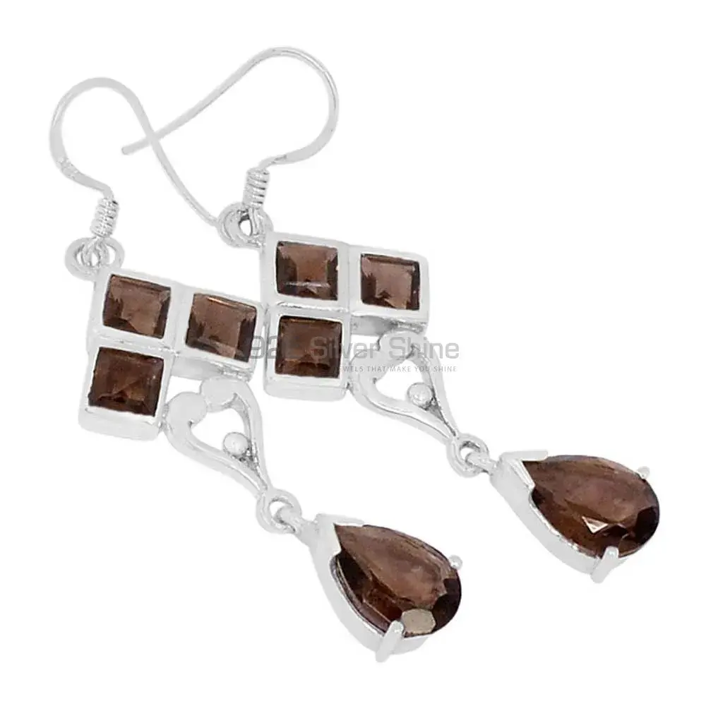 925 Sterling Silver Earrings In Smoky Quartz Gemstone Jewelry 925SE601_0