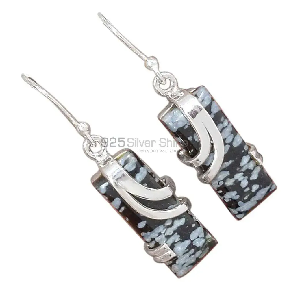 925 Sterling Silver Handmade Earrings In Snow Flax Jasper Gemstone Jewelry 925SE2074_2