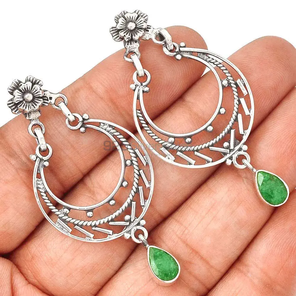 925 Sterling Silver Handmade Earrings In Dyed Emerald Gemstone Jewelry 925SE3113_0