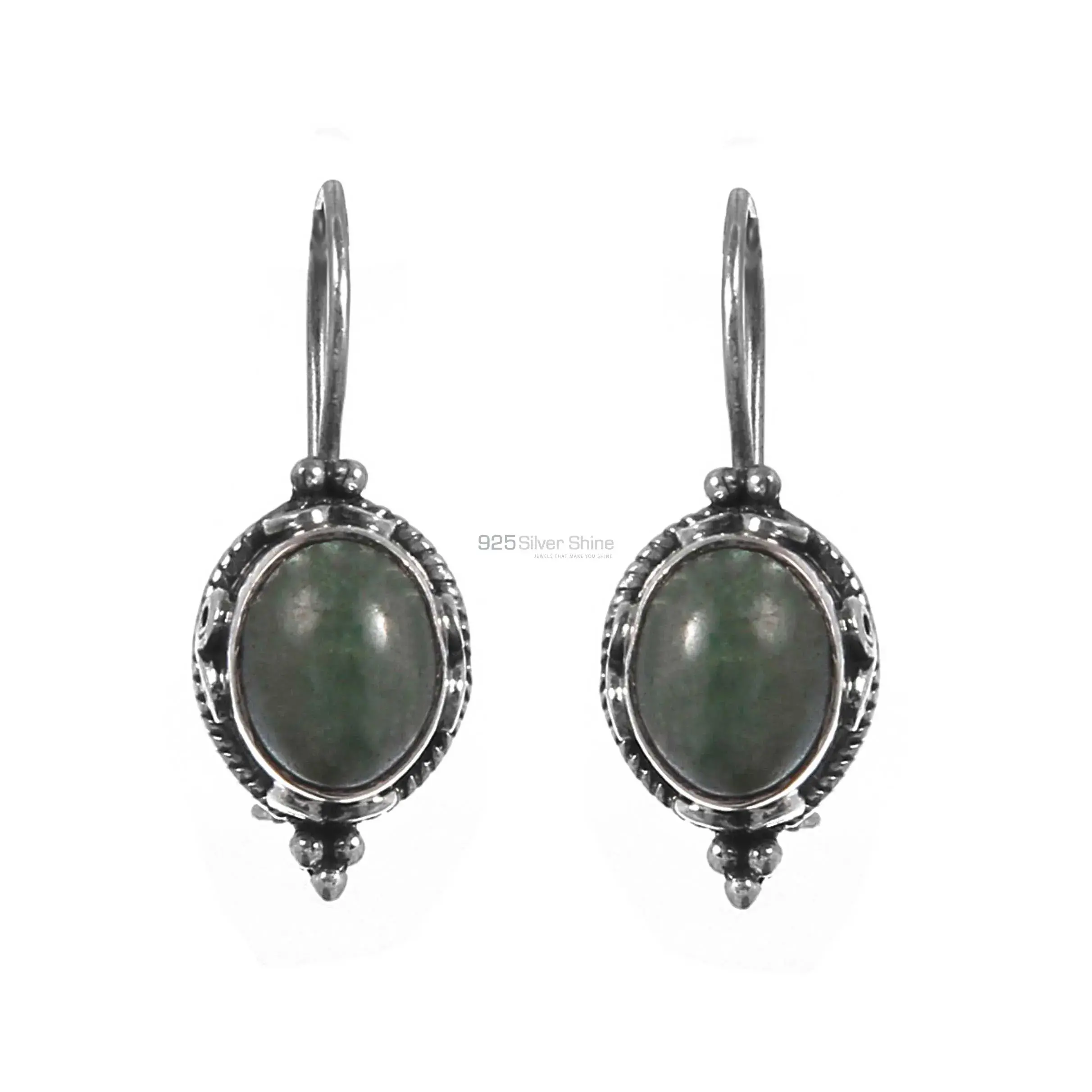 925 Sterling Silver Earrings In Genuine Aventurine Gemstone 925SE240_0