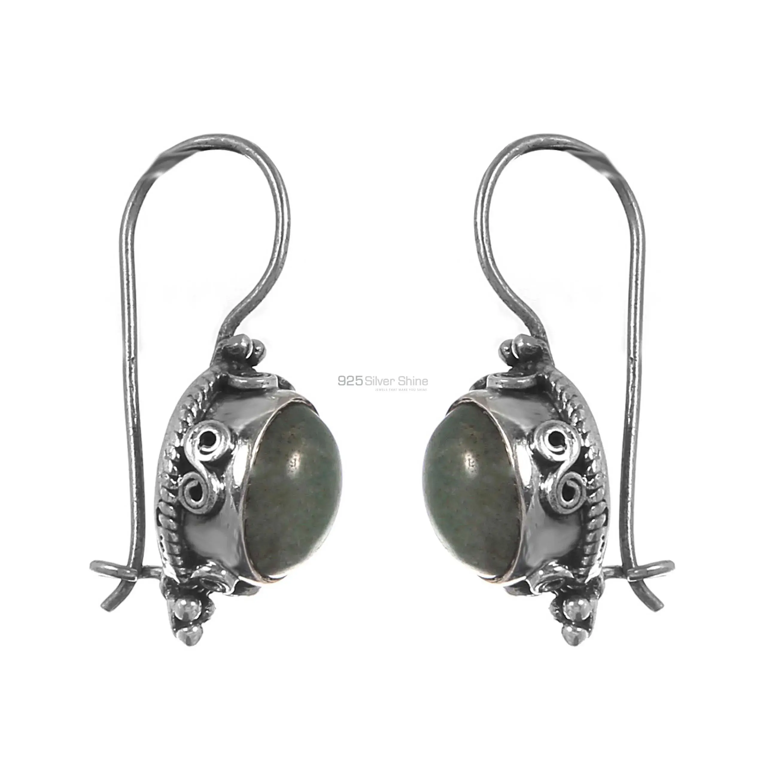 925 Sterling Silver Earrings In Genuine Aventurine Gemstone 925SE240_1
