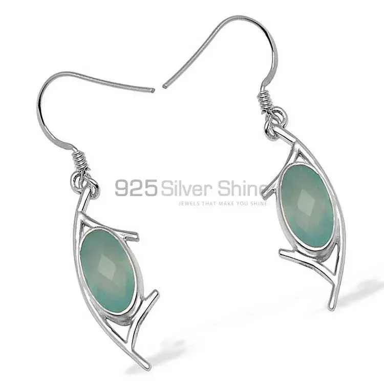925 Sterling Silver Earrings In Genuine Chalcedony Gemstone 925SE793_1