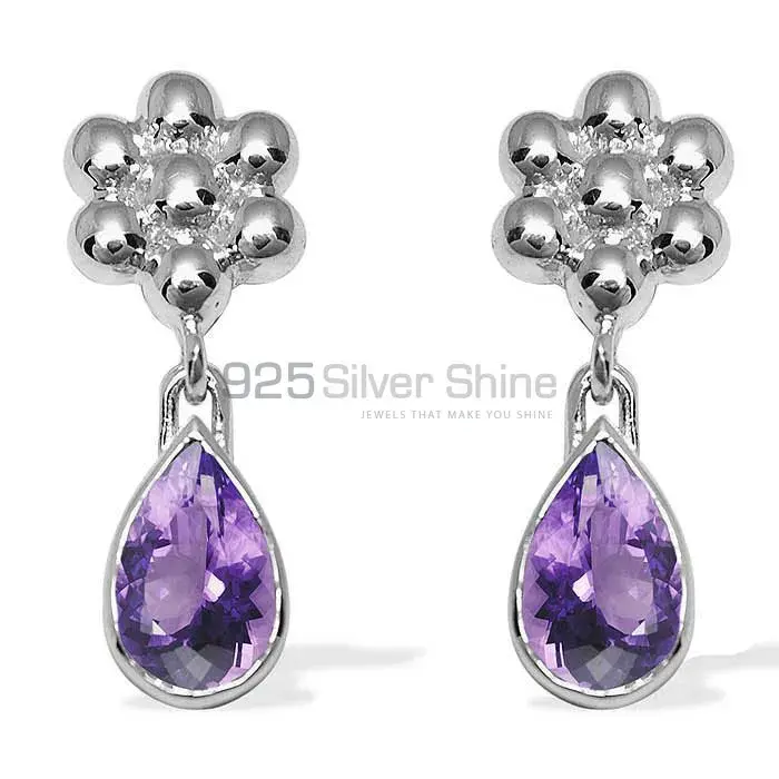925 Sterling Silver Earrings In Semi Precious Amethyst Gemstone 925SE1029_0