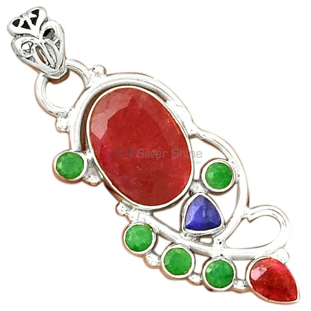 925 Sterling Silver Handmade Pendants In Multi Gemstone Jewelry 925SP095-4_0