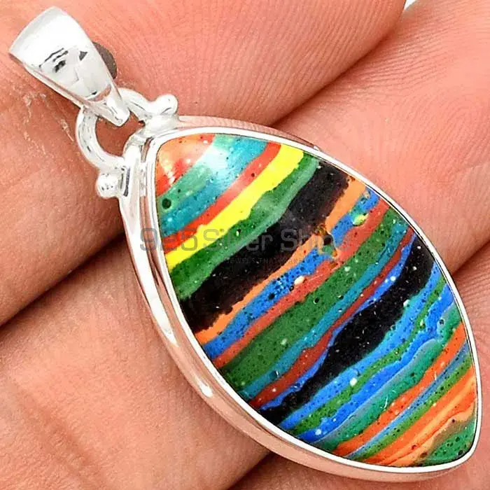 925 Sterling Silver Handmade Pendants In Rainbow Calsilica Gemstone Jewelry 925SP148_15