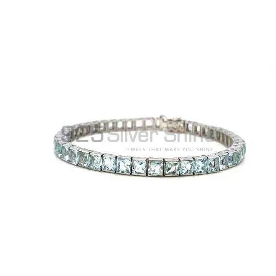 Blue Topaz Gemstone Tennis Bracelets In Solid Sterling Silver Jewelry 925SB186