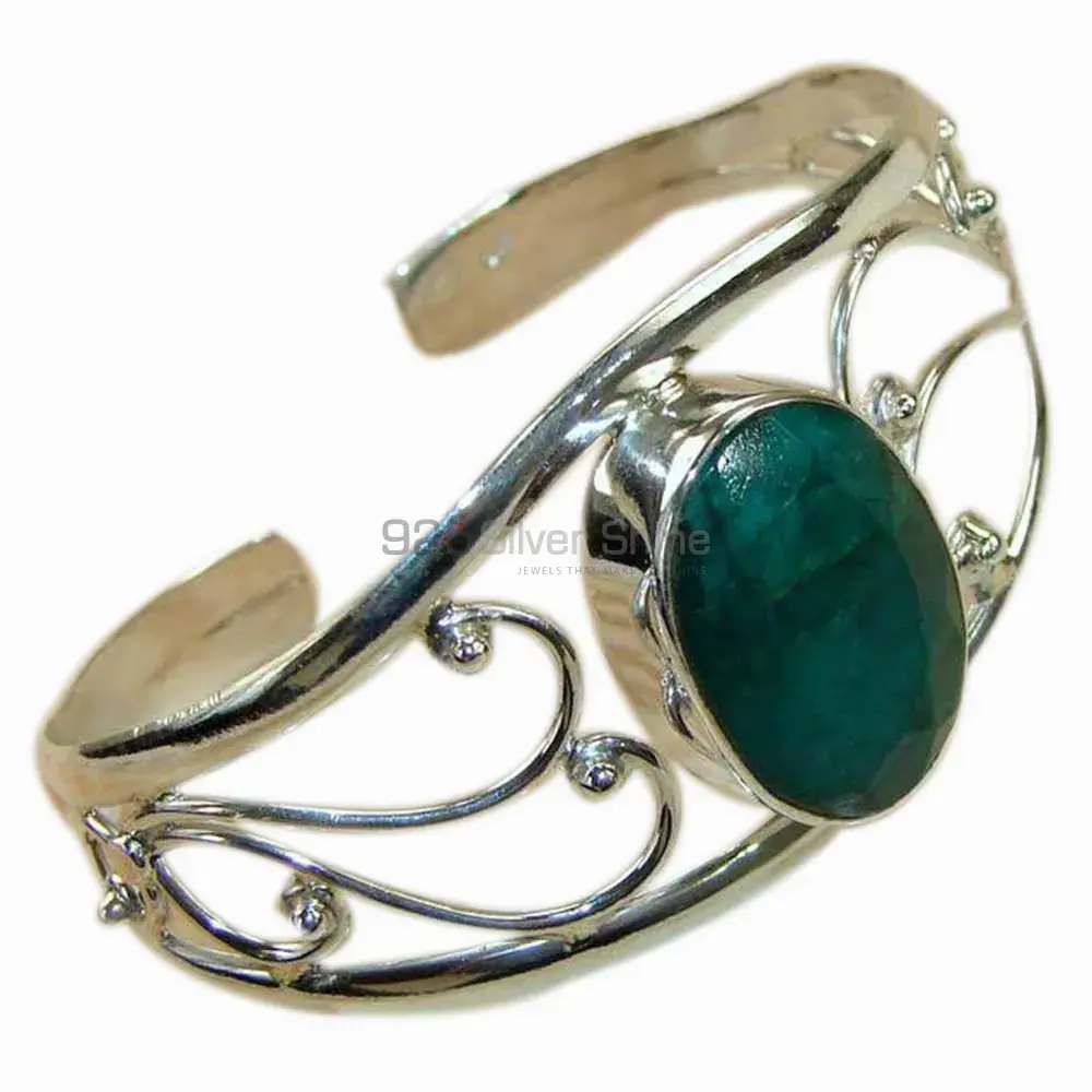 Faceted Dyed Emerald Gemstone Cuff Bangles In 925 Sterling Silver 925SSB173