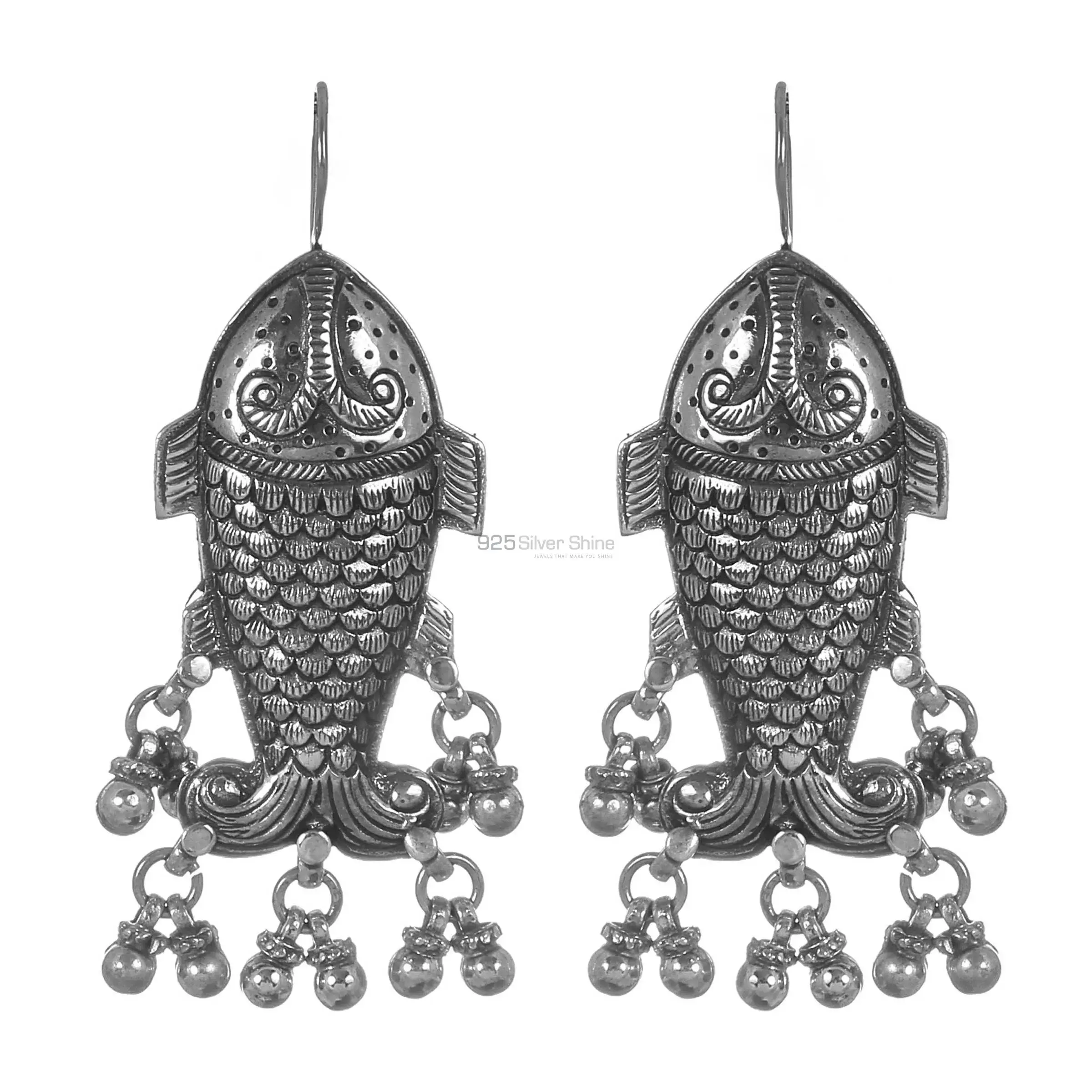 Fish Design Earrings In Solid 925 Silver 925SE312_1