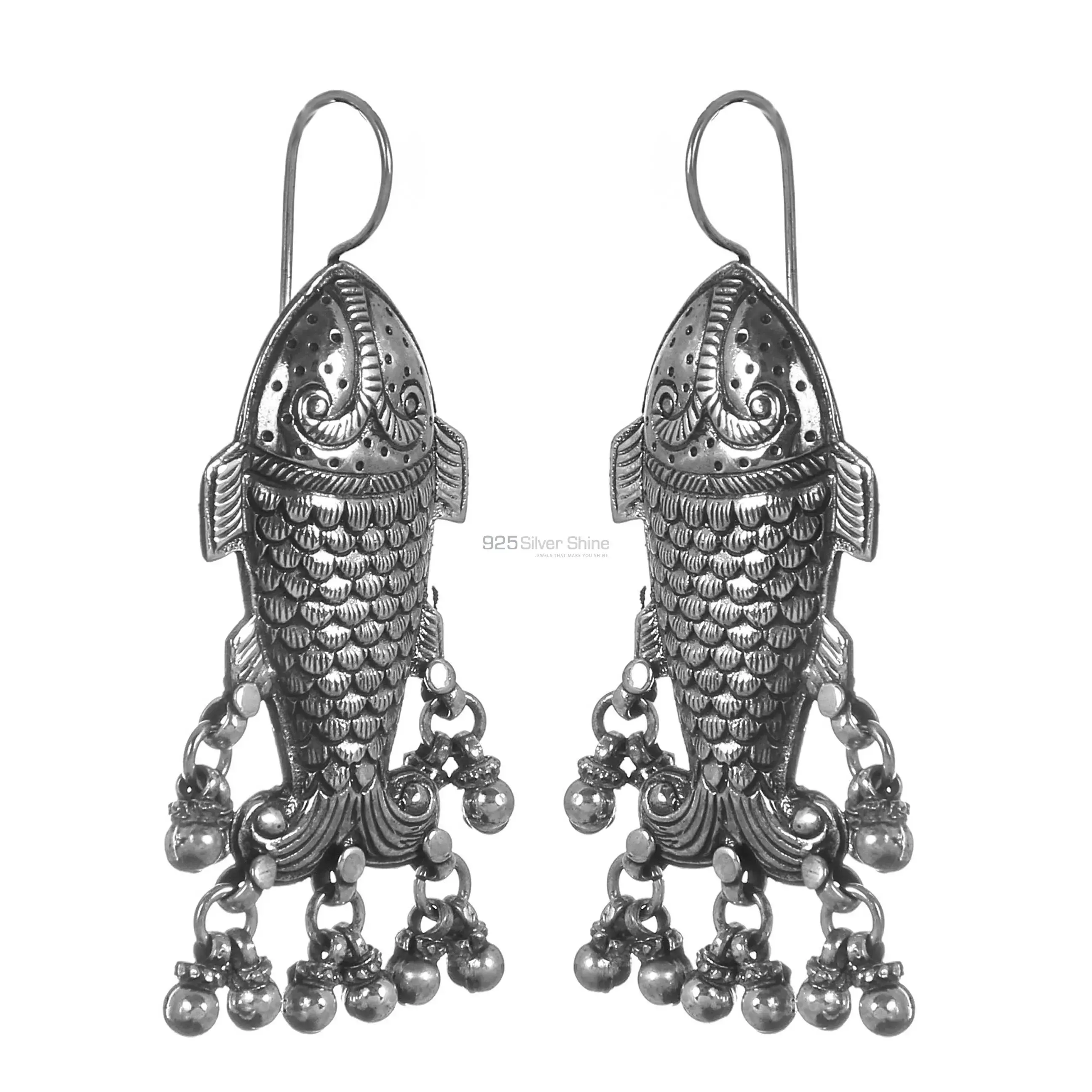 Fish Design Earrings In Solid 925 Silver 925SE312_2