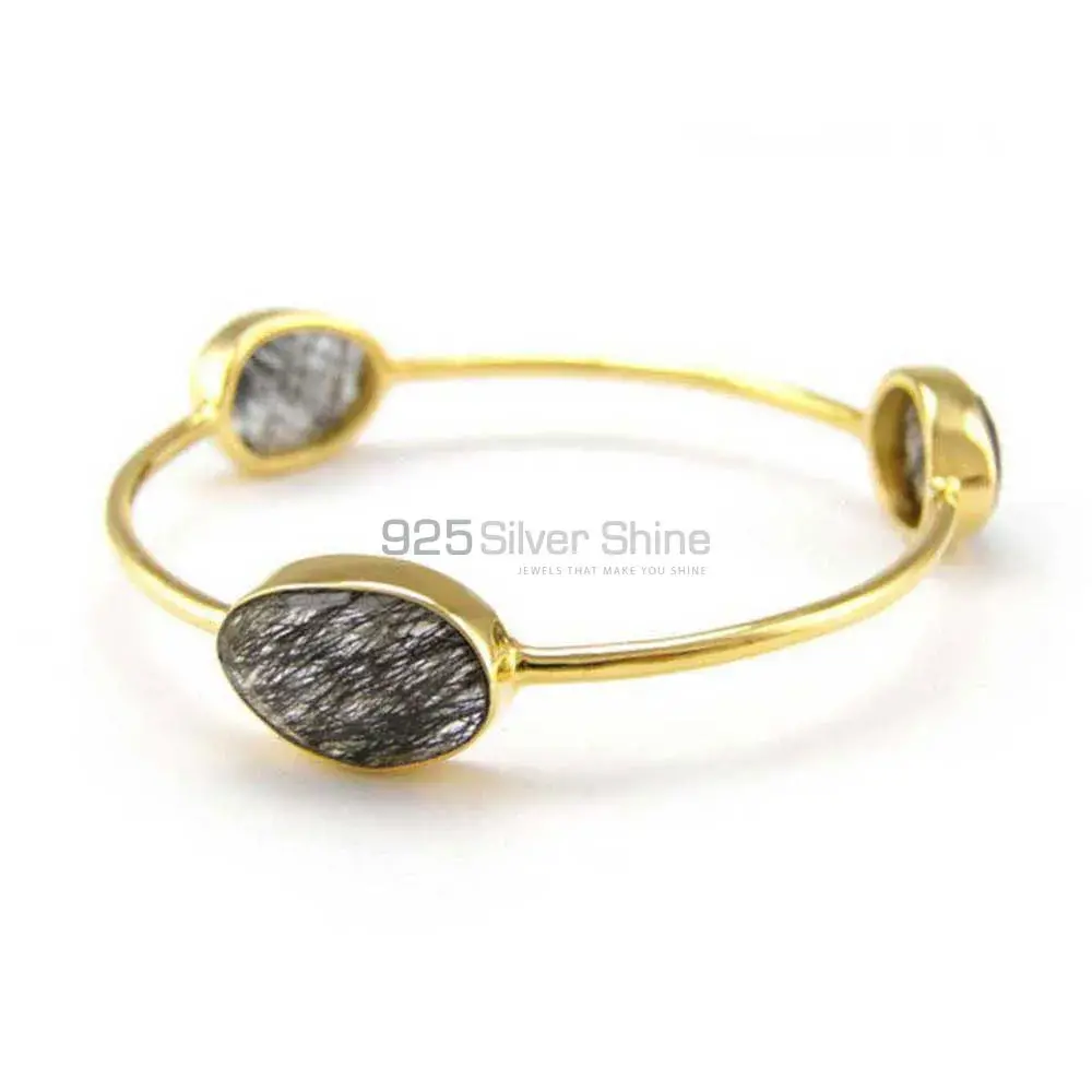 Gold Vermeil Black Rutile Stone Bracelet In Sterling Silver Jewelry 925SSB81