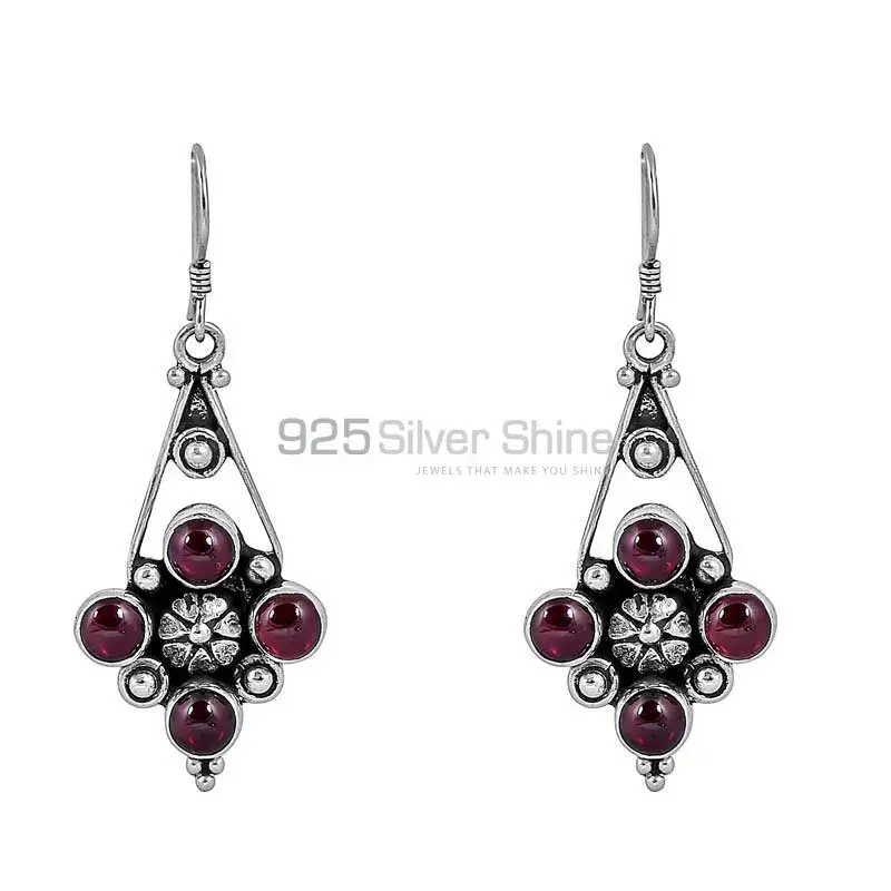 Natural Garnet Gemstone Earring In Sterling Silver Jewelry 925SE83_1
